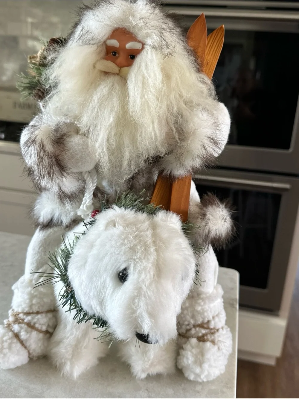 Holiday Old World Santa with White Plush PolarBear - Festive Winter Decor